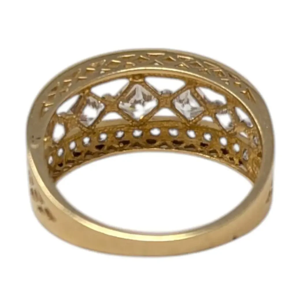 Vintage Estate Jewelry 14k Gold CZ Wide Band Ring Size 9 – 4.09g